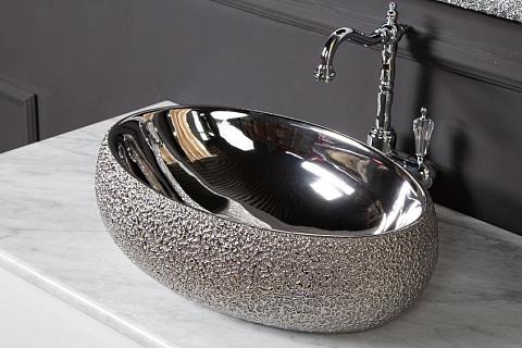 Раковина ОВАЛ 48х34х15см, серебро Boheme 861