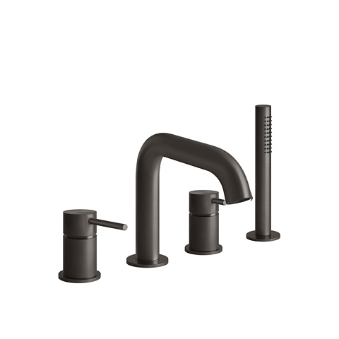 GESSI 316 Смеситель для ванны на 4 отверстия, с переключателем, изливом и шлангом 1,50 м, цвет: brushed black metal pvd, 54037#707