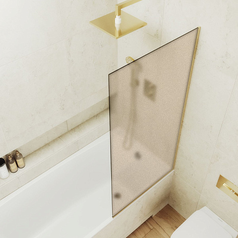 Шторка для ванны в профиле MaybahGlass 1400×600 Стекло 8 мм Бронза матовая, узкий профиль золото MGV-74-3у