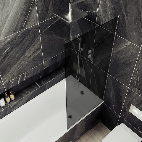 Шторка для ванны в профиле MaybahGlass 1400×300 Стекло 8 мм Графит, узкий профиль хром матовый MGV-252-5у