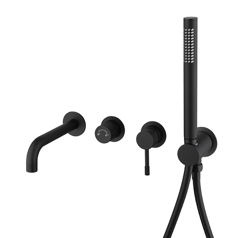 Смеситель встроенный + ручной душ + излив Boheme Uno Black 464-3-B