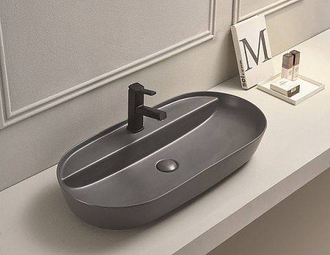 Раковина накладная CeramaLux 78325MDH 815×410 мм, серо-матовый