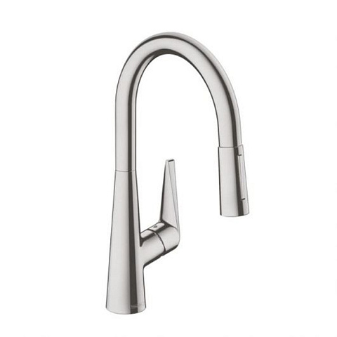 Hansgrohe HG Talis M51 Смеситель для кухни, на 1 отв однорычажный, поворотный излив 213мм с вытяжным душем, 2jet, h185мм, цвет: под сталь, 72813800