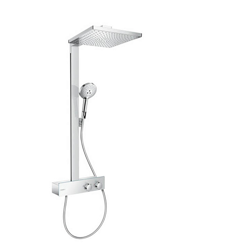 Hansgrohe HG Raindance E Душевая система Showerpipe: верх.душ 300х300мм 1jet, ручн.душ 3jet, шланг 1,6м, термостат для душа с полкой, EcoSmart,цвет: хром, 27362000