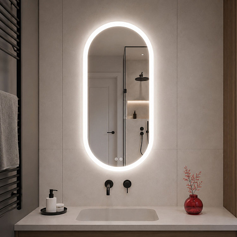 Овальное зеркало со светодиодной подсветкой Comforty Опал 42x84 холодный свет, контактный сенсор, антизапотевание 00-00022682CF