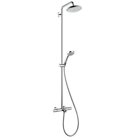 Hansgrohe HG Croma Душевая система Showerpipe: верхний душ 220 1jet, ручной душ, термостат для ванны излив 186мм, цвет: хром (Цена по акции со склада Эко-Душ), 27223000