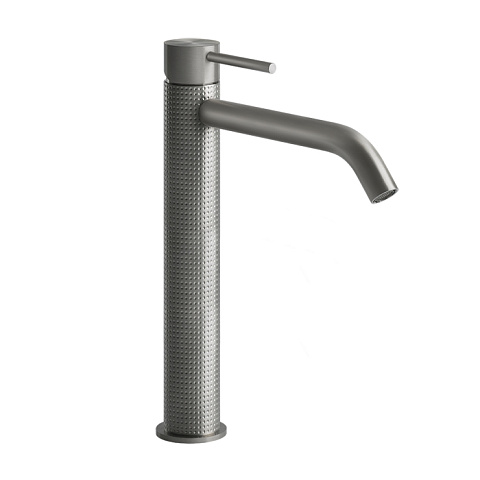GESSI 316 Смеситель для раковины на 1 отверстие, высокий, h=305мм, без донного клапана, излив 156мм, цвет: steel brushed, 54406#239