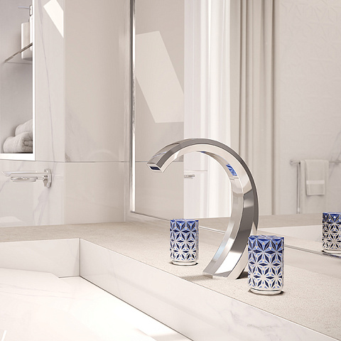 THG NIHAL PORCELAINE BLEUE Смеситель для раковины на 3 отверстия, с донным клапаном, цвет хром, U2L-A02-151
