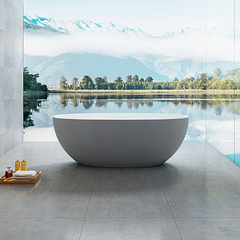Ванна Солид Серфейс (Solid Surface) Vincea VBT-6S01MG, 1700x750x550, серый/белый матовый, щелевой перелив