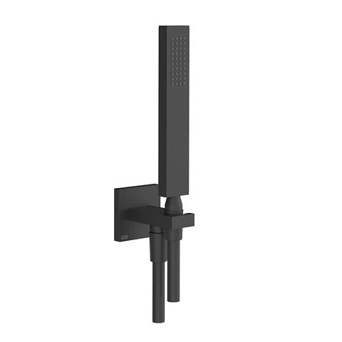 Gessi Rettangolo Душевой комплект: вывод на 1/2”, держатель, шланг 1,5м и душевая лейка, цвет: Black XL, 20123#299