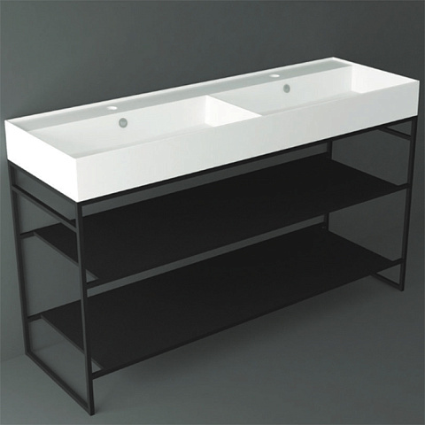 SIMAS AGILE Структура металлическая 141x46xh72 см, напольная, для раковины AG141, с 2 полками, цвет черный матовый, AGSA141D