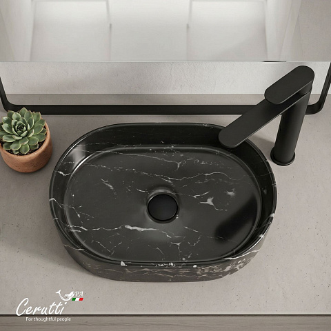 Раковина накладная Ceruttispa, CR0055B MMB2 (500х350х120) мрамор матовый черный, овальная