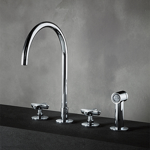 Fantini Icona Classic Смеситель для кухни, 4 отв, без донного клапана, излив 215мм, с ручн душем, цвет: хром, 53 02 R051