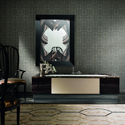 VITAGE milldue edition Four Seasons Основание для отдельностоящей ванны 2000х1000х530мм, цоколь сталь, вставка из кожи Crema,цвет глянцевый шпон Ebano, 1600.412.779.98