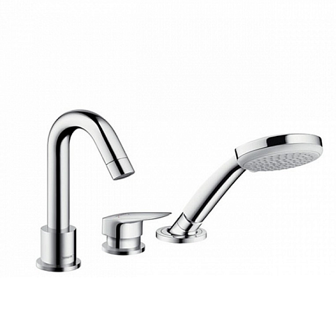 Hansgrohe HG Logis Смеситель на борт ванны, на 3 отв, излив 111мм, с ручным душем 2jet, цвет: хром, 71313000