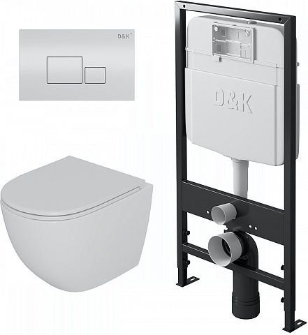 Унитаз подвесной с инсталляцией, сиденьем и клавишей смыва D&K Matrix DS1391602