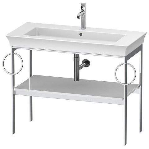 Duravit White Tulip Металлическая консоль, 760x984x450 мм, напольная, 1 дерев.полка, 2 п/держ., цвет: белый высокоглянцевый, WT4547B8585