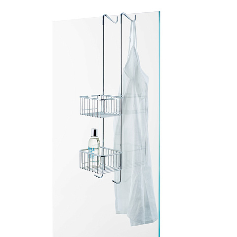 DECOR WALTHER DW HGK2 Корзина двойная 150x120x700 мм., для установки на стекло душевой кабины, цвет хром, 0705000