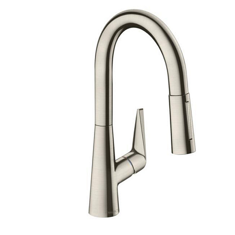 Hansgrohe HG Talis M51 Смеситель для кухни, на 1 отв однорычажный, поворотный излив 185мм с вытяжным душем, 2jet, h152мм, цвет: под сталь, 72815800