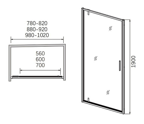 Душевой уголок прямоугольный с распашной дверью CeramaLux CL1020B-90 BLACK 900×900×1900 мм, профиль чёрный матовый, стекло 6 мм прозрачное