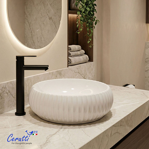 Раковина накладная Ceruttispa, CR0007 (405х405х130) белая, круглая, ребристая