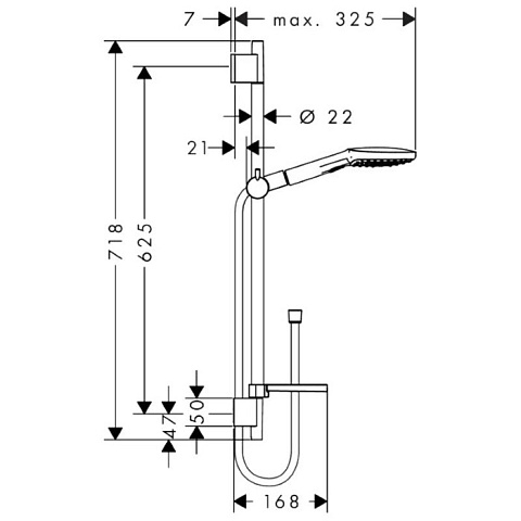 Hansgrohe HG Raindance Select E Душевой набор: штанга 650mm, ручной душ 120, 3jet (Rain, RainAir, WhirlAir), мыльница, шланг, цвет: белый/хром, 26620400