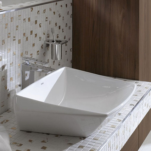 TOTO Jewelhex Раковина 607x483x211(160)мм, накладная, без отв.под смес., без перелива, без д/кDH446VE, с накладкой хром, CeFiONte, цвет:белый, LW681B#W