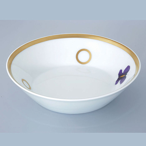 THG CAPUCINE MAUVE DECOR OR Блюдо керамическое ø130 мм., настольное, декор золото/лиловый, цвет белый, A7D-A02-4615