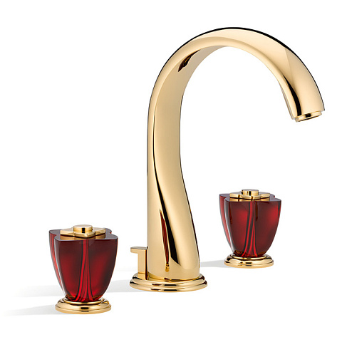 THG PETALE DE CRISTAL ROUGE Смеситель для раковины на 3 отверстия, с донным клапаном, цвет полированное золото, U6C-F01-151