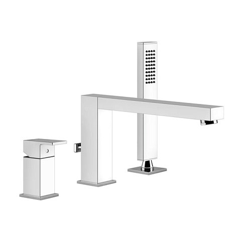 Gessi Rettangolo Смеситель для ванны на 3 отверстия, с переключателем, изливом 195мм и ручным душем, цвет: хром, 20037#031
