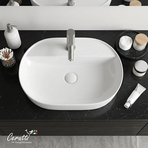Раковина накладная Ceruttispa, CR0076 (500х380х120) белая, овальная, с отверстием под смеситель