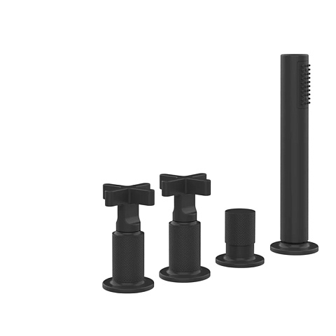 GESSI INCISO Смеситель для ванны на 4 отверстия для наполнения через слив-перелив, переключатель, с ручным душем, цвет: Black XL, 58143#299