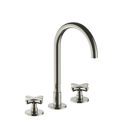 Fantini Icona Classic Смеситель для раковины, 3 отв., с нажимн. донным клапаном, излив 160мм, цвет: никель, 53 95 R007
